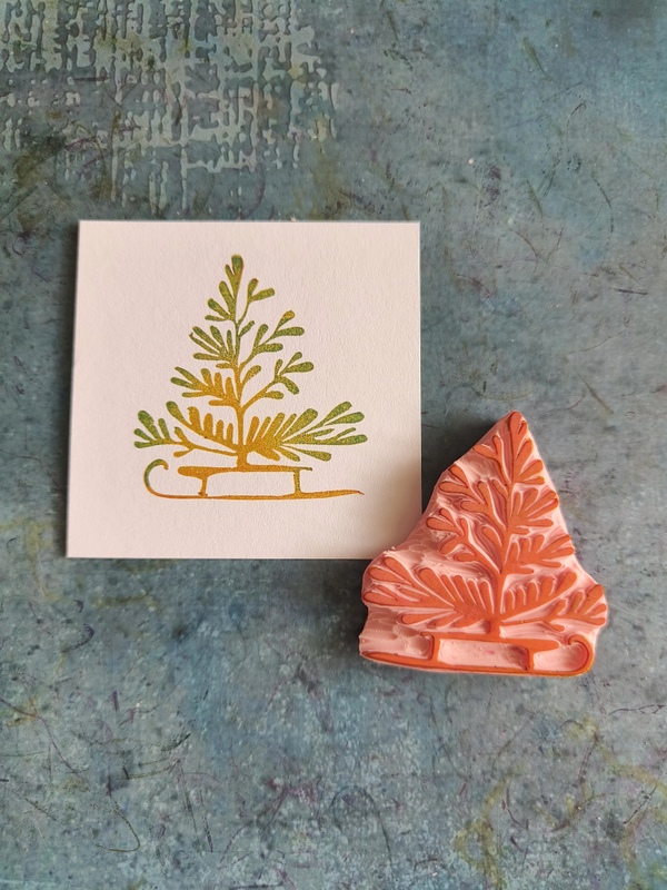 pieczątka choinka na saniach