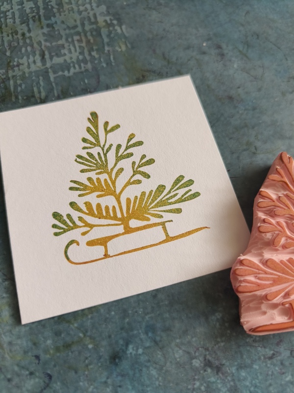 pieczątka choinka na saniach