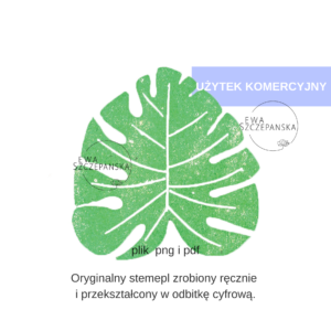Stempel cyfrowy z liściem monstery w formacie SVG, przedstawiający tropikalny motyw botaniczny, idealny do projektów Cricut, nadruków i papeterii.