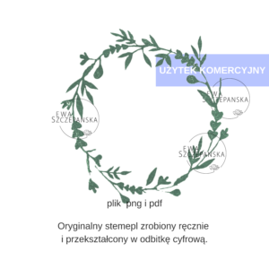 Zielony wianek roślinny w stylu linorytu – ręcznie wykonany stempel cyfrowy z liśćmi, naturalna ramka do scrapbookingu, teł i projektów kreatywnych.